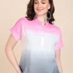 women ombre mandarin neck top