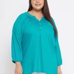 women turquoise regular fit plus size top