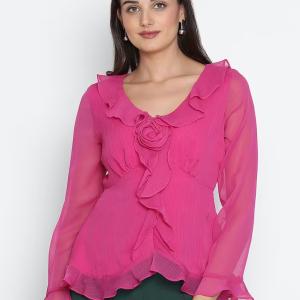 women pink regular fit a line top