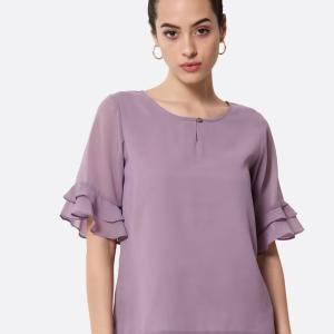 women lavender regular fit bell sleeve key hole neck top