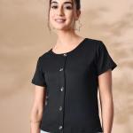 women solid round neck short sleeves top