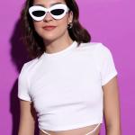 women white cotton blend crop top