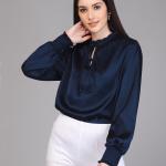 blue solid puff sleeves regular top