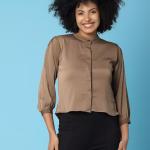 women solid bishop sleeves top