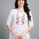 women white regular fit embroidered peplum top