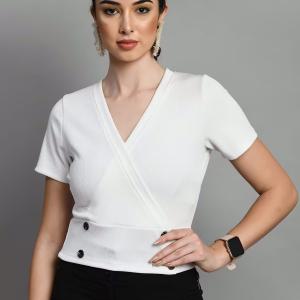 white solid overlap neck crop top