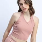 women sleeveless solid crop top