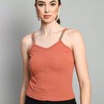 women solid shoulder strap top