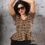 brown polyester peplum top