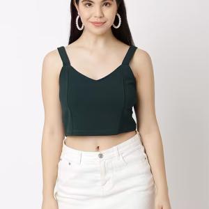 solid green chambray crop top