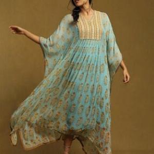 Printed V-Neck Kaftan Dress