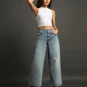 Women Mid-Wash Distressed 94 Baggy Wide-Leg Jeans