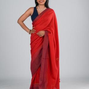 Floral Woven Cotton Saree with Tassels 