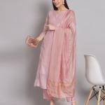 Floral Woven Straight Kurta with Pants & Dupatta