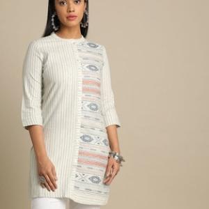 Striped Tunic with Band Collar