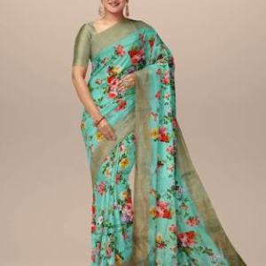 Women Floral Print Saree with Contrast Border