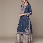 Embroidered Kurta with Sharara And Dupatta