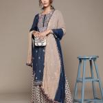 Embroidered Kurta with Sharara And Dupatta