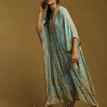 Printed V-Neck Kaftan Dress