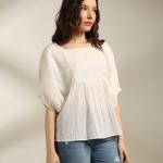 Women Relaxed Fit Square-Neck Peplum Top