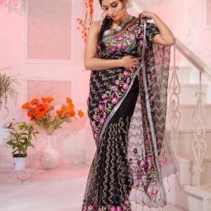 Floral Embroidered Saree with Tassels