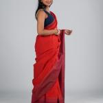 Floral Woven Cotton Saree with Tassels 