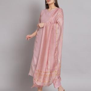 Floral Woven Straight Kurta with Pants & Dupatta