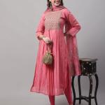 Women Embroidered Flared Kurta Pants & Dupatta Set