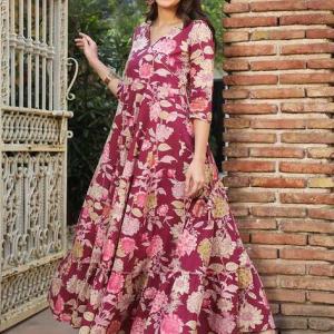 Women Floral Print No Darts Angrakha Kurta