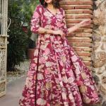 Women Floral Print No Darts Angrakha Kurta