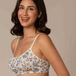 Floral Print Non-Wired Bra with Adjustable Strap