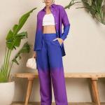 Women Ombre-Dyed Linen Shirt & Trousers Co-Ord Set