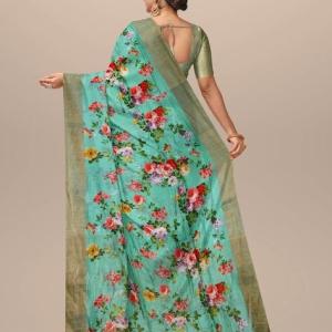 Women Floral Print Saree with Contrast Border