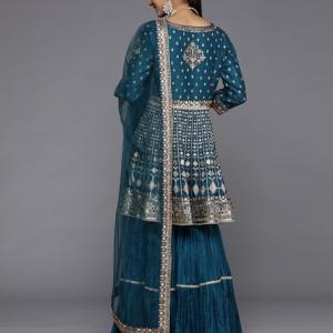 Women Embroidered Anarkali Kurta with Sharara & Dupatta 