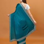 Teal Embellished Chinon Saree