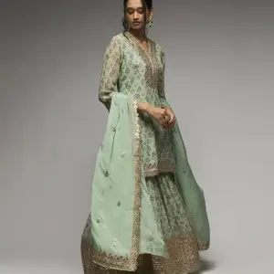 Bhumika Vaid Turquoise Nusrat Sharara with Kurta and Dupatta