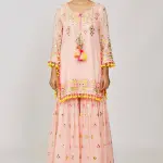 Bhumika Vaid - Women Pink Kurta Viscose Embroidered Thread Round Neck Mirror Sharara Set| Kanika's| Sangeet,Wedding