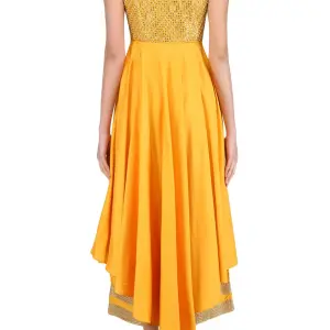 Aastha Jain Yellow And Gold Floral Gota Patti Embroidered Front Slit Anarkali Set for Women at Lovel