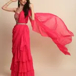 Buy Aastha Jain Embroidered Ruffle Saree Set For Women Available online at Scrollnshops 6XL / Pink