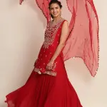 Buy Aastha Jain Embroidered Kurta & Skirt Set For Women Available online at Scrollnshops XS / Red