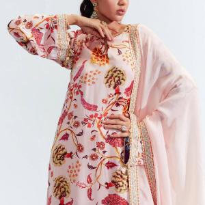 Eesha Mahajan - Tahira Nude Embroidered Kurta Set S