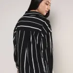 PINACOLADA Spread Collar Long Sleeves Striped Cotton Oversized Casual Shirt (L) by SANKAN