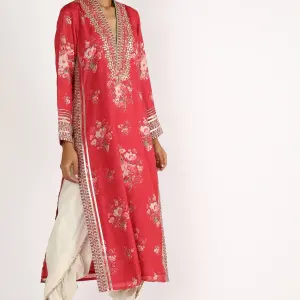 Bhumika Vaid Red Cotton Silk Gota Embroidered Tunic Set for Women at Lovel