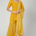 Buy Aastha Jain Embroidered Sharara Set For Women Available online at Scrollnshops M / Yellow