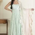 Buy Aastha Jain Powder Blue Sequin Anarkali Set For Women Available online at ScrollnShops Blue / M