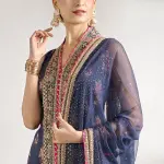 Bhumika Vaid - Women Blue Kurta And Sharara Cotton Silk Printed Floral Jaal V Neck Set| Kanika's| Sangeet