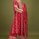 Bhumika Vaid - Women Red Kurta And Sharara Tussar Silk Embroidered Floral Notched Rati Straight Set| Kanika's| Puja