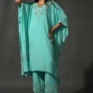 Buy Aastha Jain Turquoise Sequins Kaftan Set For Women Available online at ScrollnShops Blue / 3XL