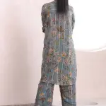 Eesha Mahajan - Women Grey Lurex Printed Floral Front Tie Ekaya Long Top With Pant| Kanika's| Cocktail,Party