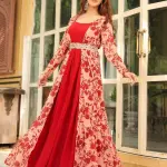 Janasya Georgette Fit & Flare Maxi Ethnic Dress With Shrug (S) by SANKAN